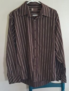 Men's Brown Striped Long-Sleeve Dress Shirt